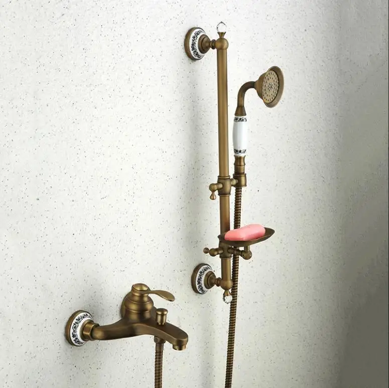 

Vidric Bathtub Faucets Antique Bronze Bathroom Tub Mixer Faucet New Ceramic Style Hand held Bathtub Faucet Wall Mounted Shower F