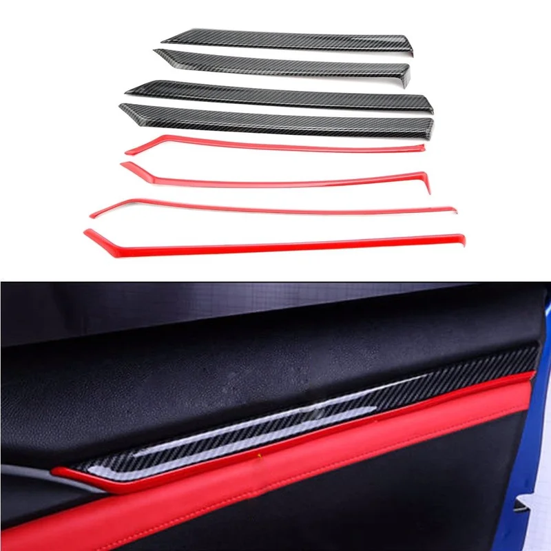 

New 8PCS Carbon Fiber BS Interior Door Trim Decals Cover For Honda Civic 10th 2016 2017 Interior Mouldings