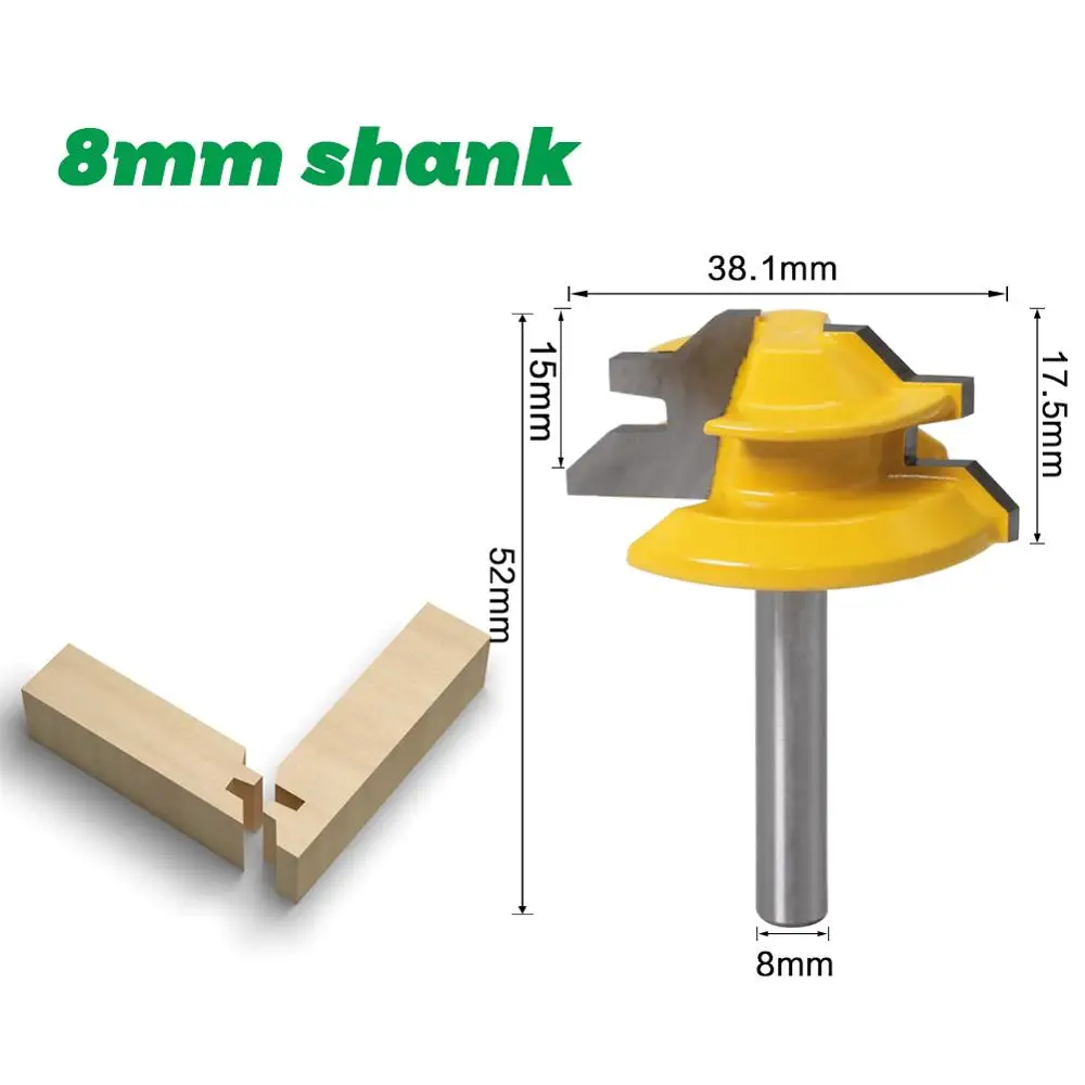 45 Degree Lock Miter Router Bit 6 to 1/2 Shank Woodworking Tenon Milling Cutter Tool Drilling Milling For Wood Carbide Alloy