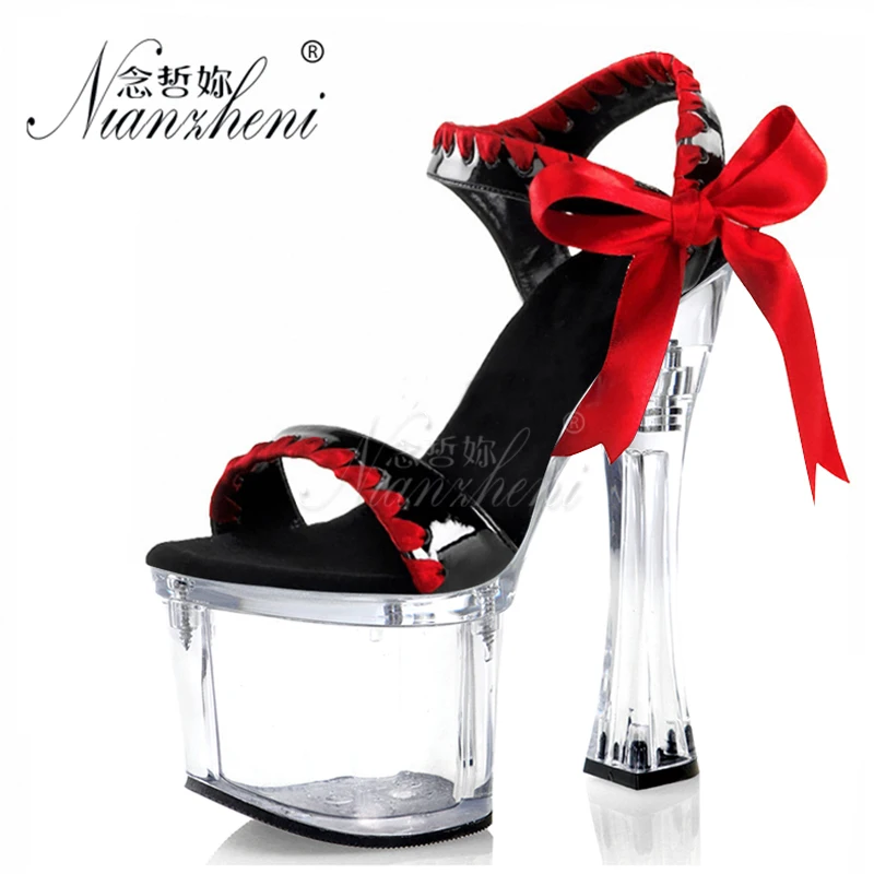 

Butterfly Mixed colors Crystal Spool heels 18cm Super High heeled shoes Platform 7 inches Nightclub Women's Sandals All match