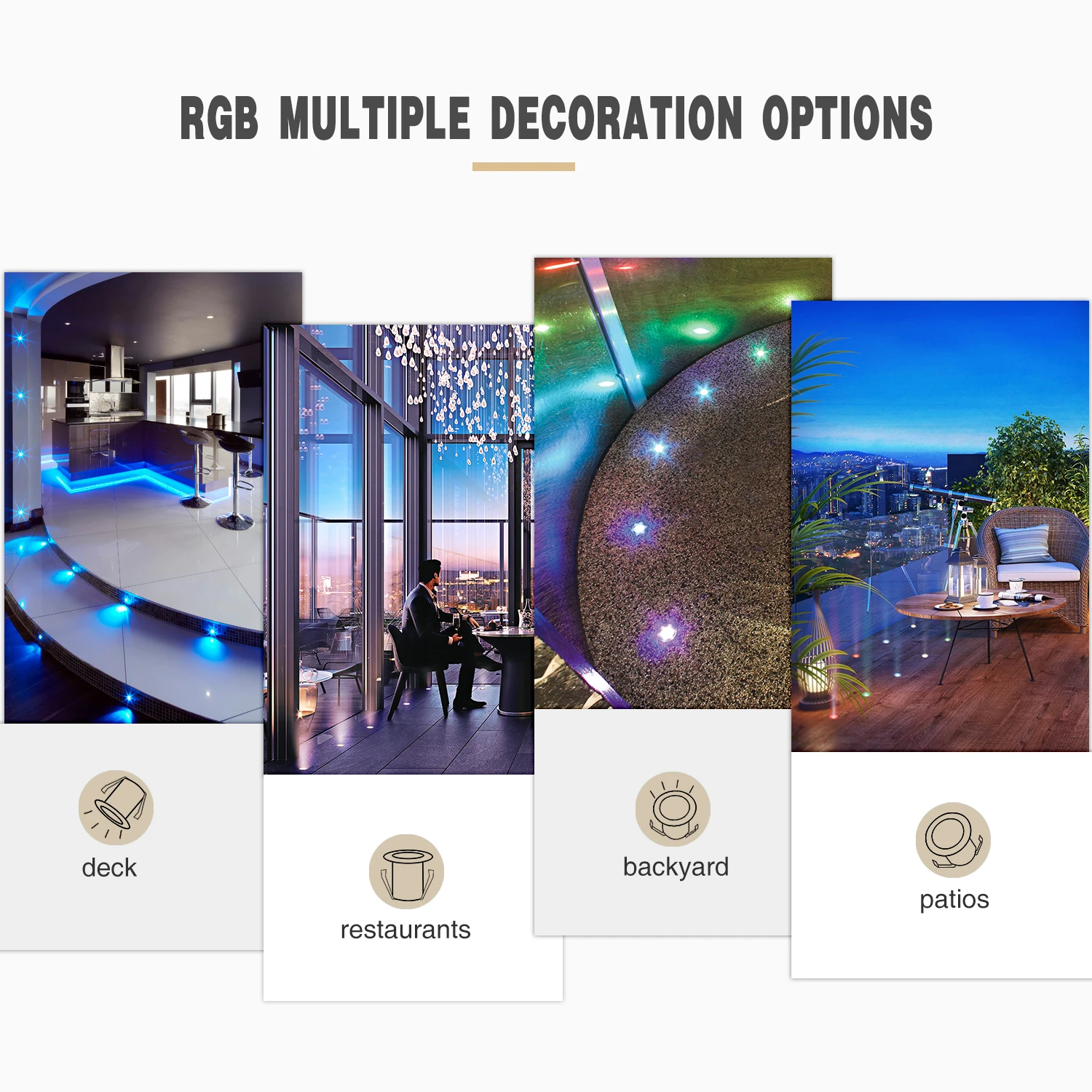 RGB LED WIFI Outdoor Recessed Deck Lights Kits IP67 Waterproof Inground Landscape Lighting Yard Pathway Stairs Patio Garden Lamp