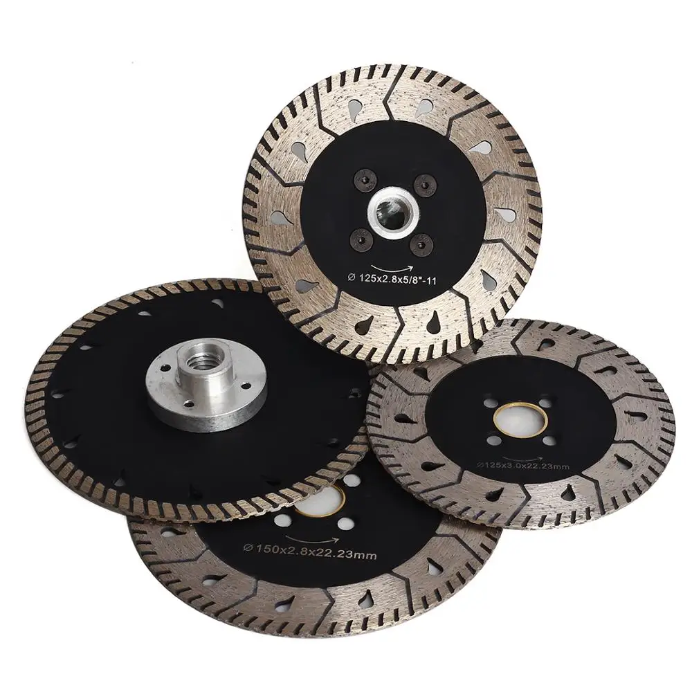 Lâmina de Corte Turbo de Granito, Cortes e Moagem com Design 2 em 1, Mármore e Concreto, Tijolos, M14 ou 5, 8 em 11, Diâmetro 125mm, 150mm