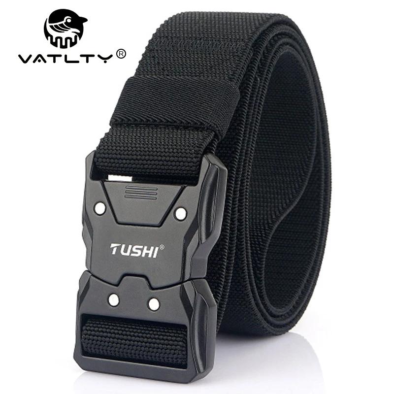 VATLTY New Unisex Elastic Belt Hard Metal Buckle Quick Release Tough Stretch Nylon Men\'s Military Tactical Belt Casual Waistband