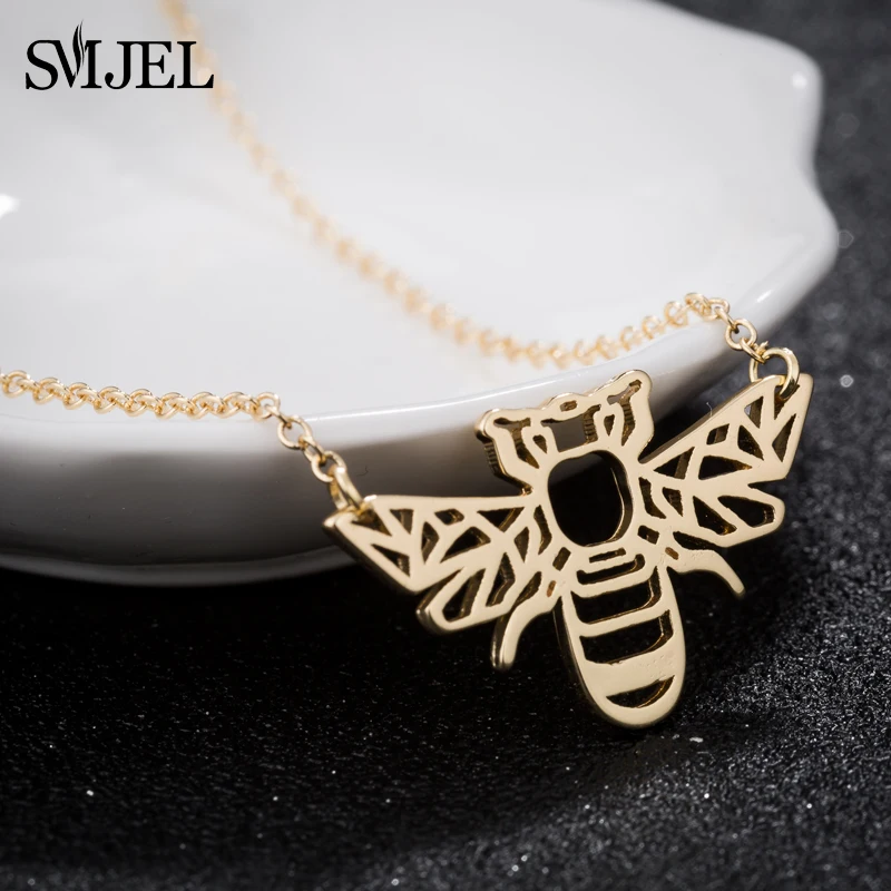 SMJEL Stainless Steel Origami Bee Necklaces Women Lovely Animal Bear Rabbit Chihuahua Dog Pendant Necklace Best Gifts for Girls