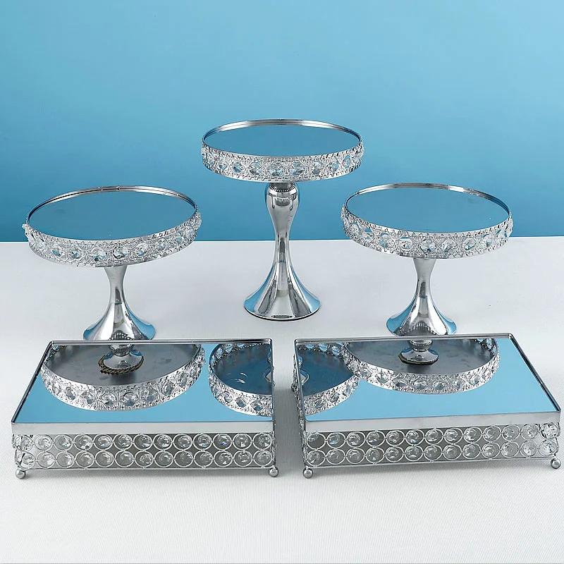 Cake Stand Set  Silver Crystal Metal Cupcake decorations Dessert Pedestal Party Display with  2 tiers cake tray