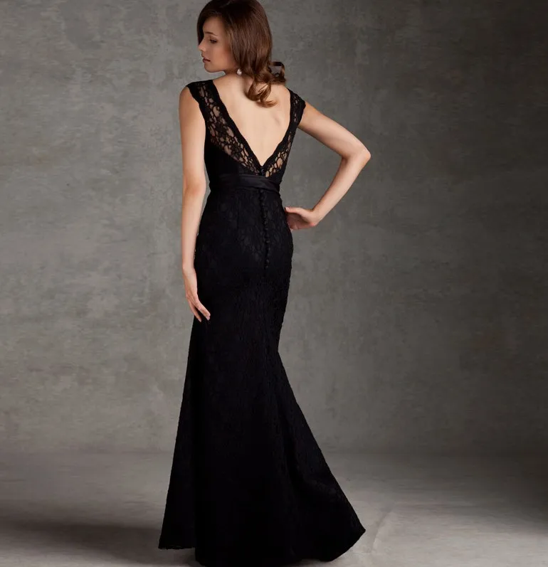 Abiti da ballo sirena telai vestido de renda 2015 nuovo modo sexy backless pizzo nero elegante abito da sera lungo spedizione gratuita