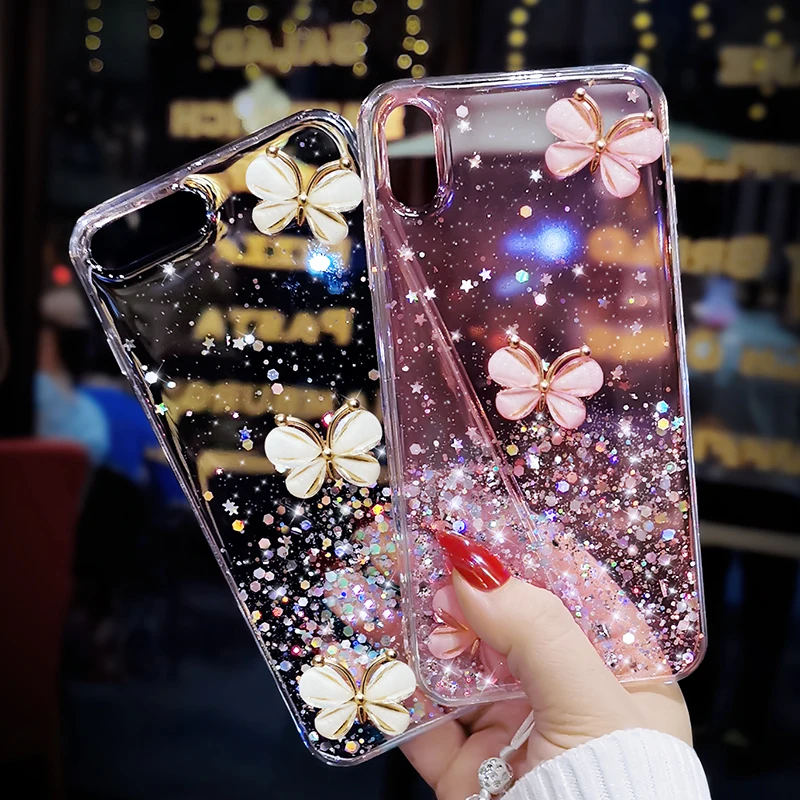 Fashion Luxury 3d Clear Butterfly custodia rigida femminile per Iphone 14 13 11 12 Pro Max Mini 7 8 Plus Xr X Xs Se 2 Cover per telefono Fundas