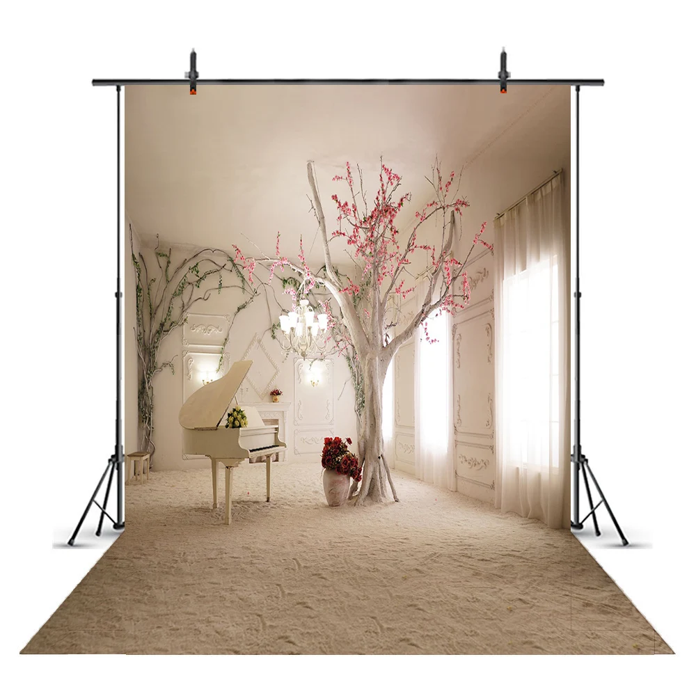 Background Elegant indoor piano tree Vinyl Backdrops for Photography Children Wedding Photo Studio Backdrop Cloth Background