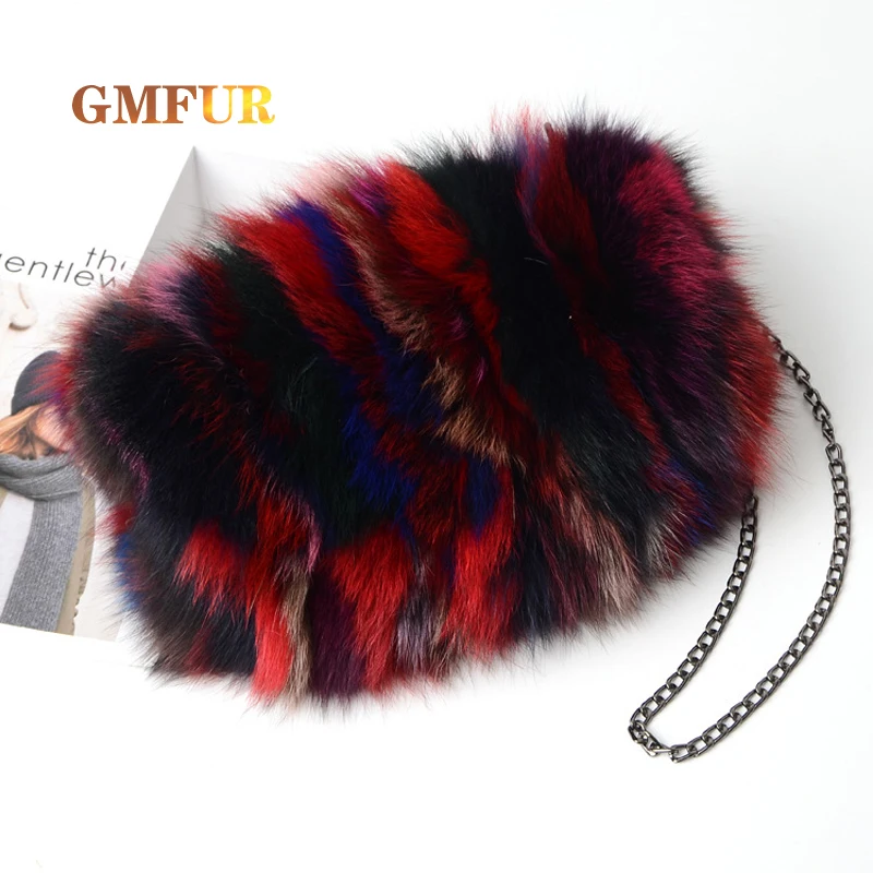 100% Real Fox Fur Hand Warmer Bag Winter New Ladies Authentic Fluffy Cute Brand Chain Shoulder Bag Fashion Luxury Handbag Women