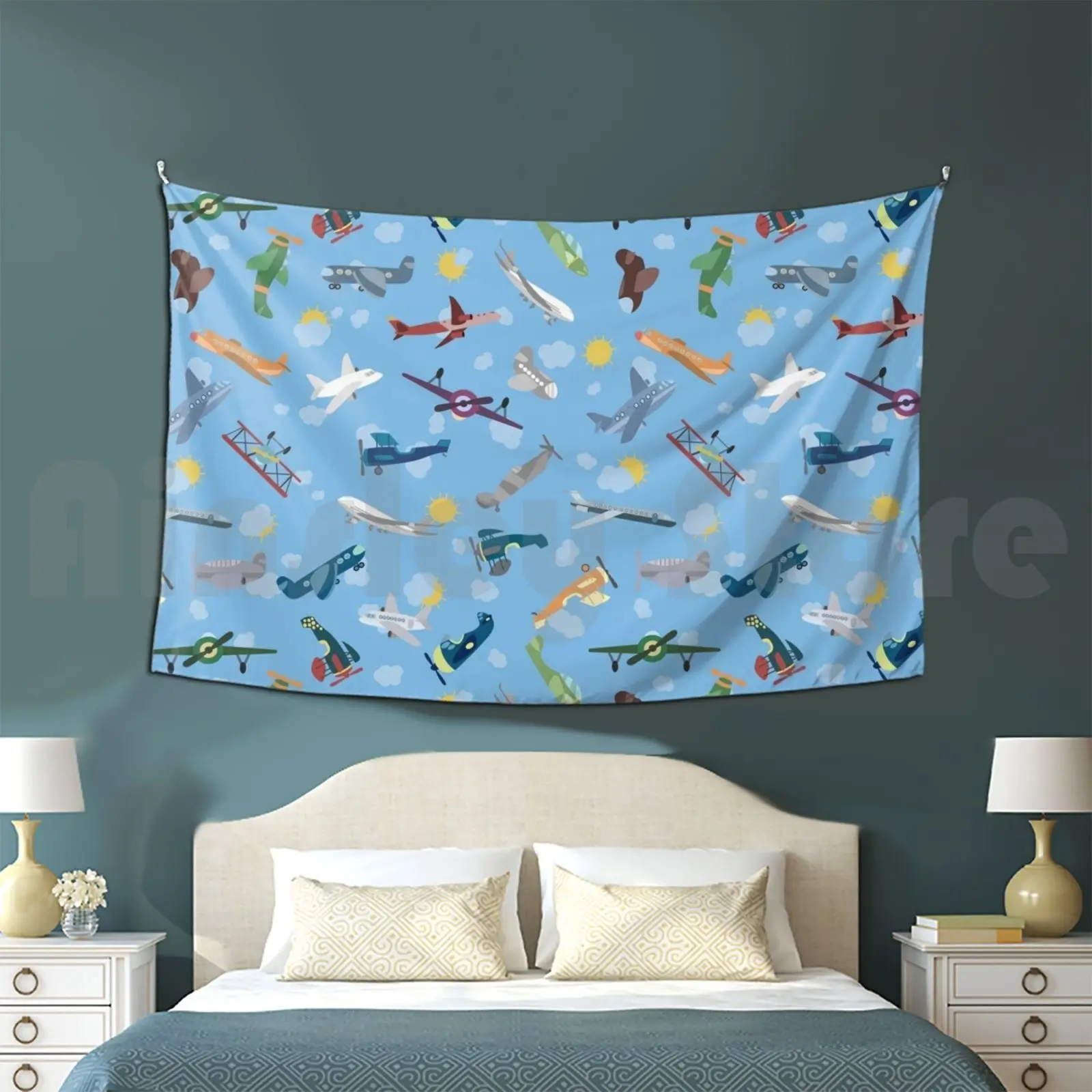 Airplanes In The Sky Plane Pattern Tapestry Living Room Bedroom 1992 Planes Airplanes Sky Clouds Flying Vehicles
