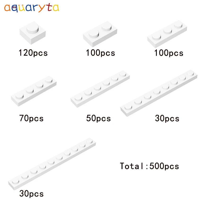 Aquaryta Building Block Part White 500pcs/bag Plate Compatible with 3024 3023 3623 3710 3666 3460 MOC Creativity Toy for Child