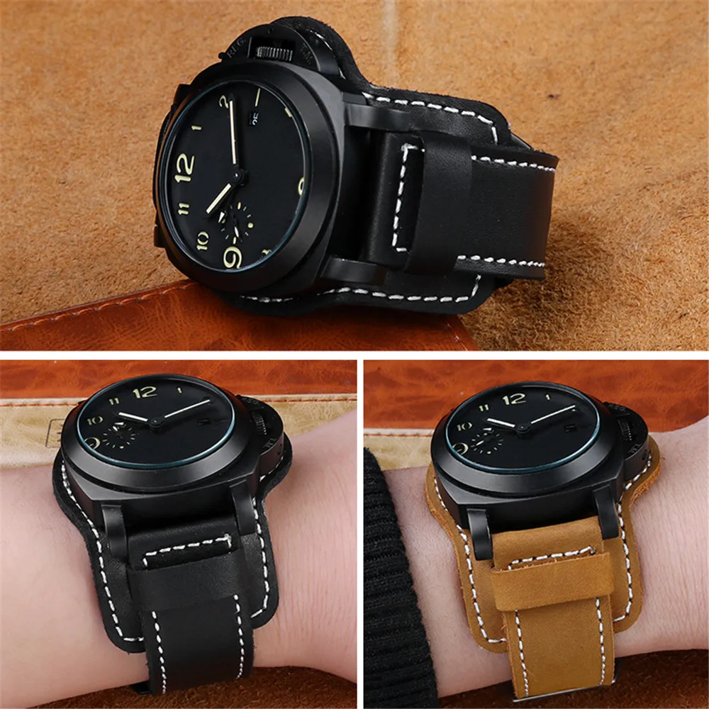 Genuine Cowhide Leather Watch Strap for Panerai PAM111 441 Watchband Men Vintage Wrist Band for Diesel Bracelet 20 22 24mm 26mm