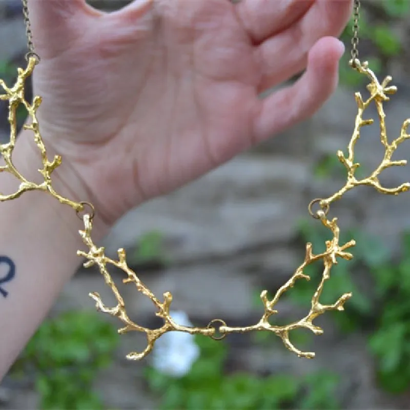 Gothic Gold Colour Antler Branches Necklace Witch Fantasy Forest Punk Jewelry Creativity Classical Wedding Magic Gift Women New