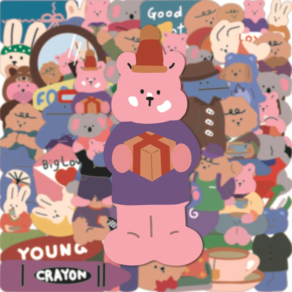 10/30/50pcs Korean Cartoon Ins Wind Love Bear Graffiti Stickers Travel Laptop Diy Car Bike Decal Decor Manga Animal Stickers