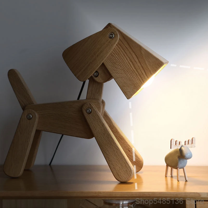 Modern Wood Dog Table Lamp for Bedroom Puppy Art Deco Children Room Led Desk Lamp Home Deco Bedside Christmas Gift Light Fixture