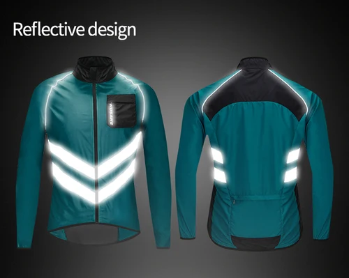 Imagen 2 del producto WOSAWE chaqueta de ciclismo a prueba de viento MTB bicicleta Jersey deporte al aire libre ciclismo rompevientos impermeable reflectante bicicleta ropa azul marino