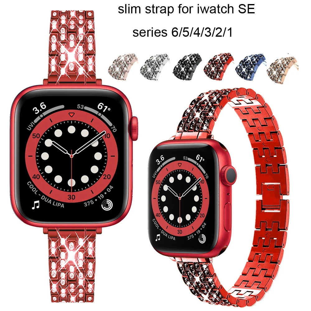 

For apple watch band 40mm 44mm se series 6 5 4 iwatch 3 38mm 42mm strap thin stainless steel bling Jewelry bracelet women Girls