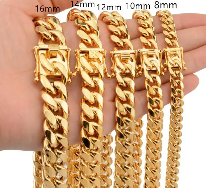 Stainless steel cuban curb link chain necklace mens 8mm/10mm/12mm/14mm/18mm wide 24 inch for Hip-HOP