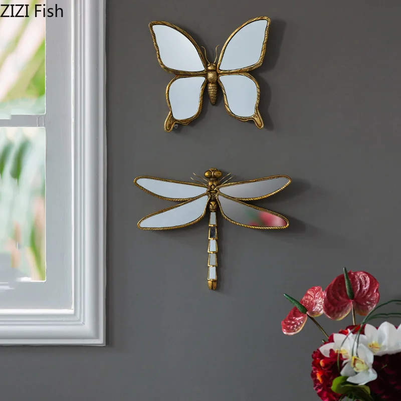 Wall Hanging Background Wall Mirror Metal Retro Insect Wing Dragonfly Butterfly Modern Home Decoration Hanging Decor Bedroom