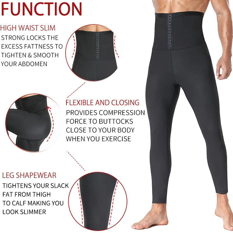 Mens Body Shaper Abdomen Reducer Thermo Sauna Sweat Pants Waist Trainer Fat Burning Male Shapewear Fitness Leggings Leg Slimmer