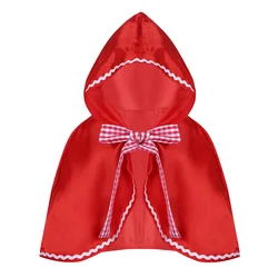 Red Kids Girls Riding Hooded Cloak Cape for Halloween Cosplay Party Costume Little Princess Themed Party Prom Roleplay Dress Up