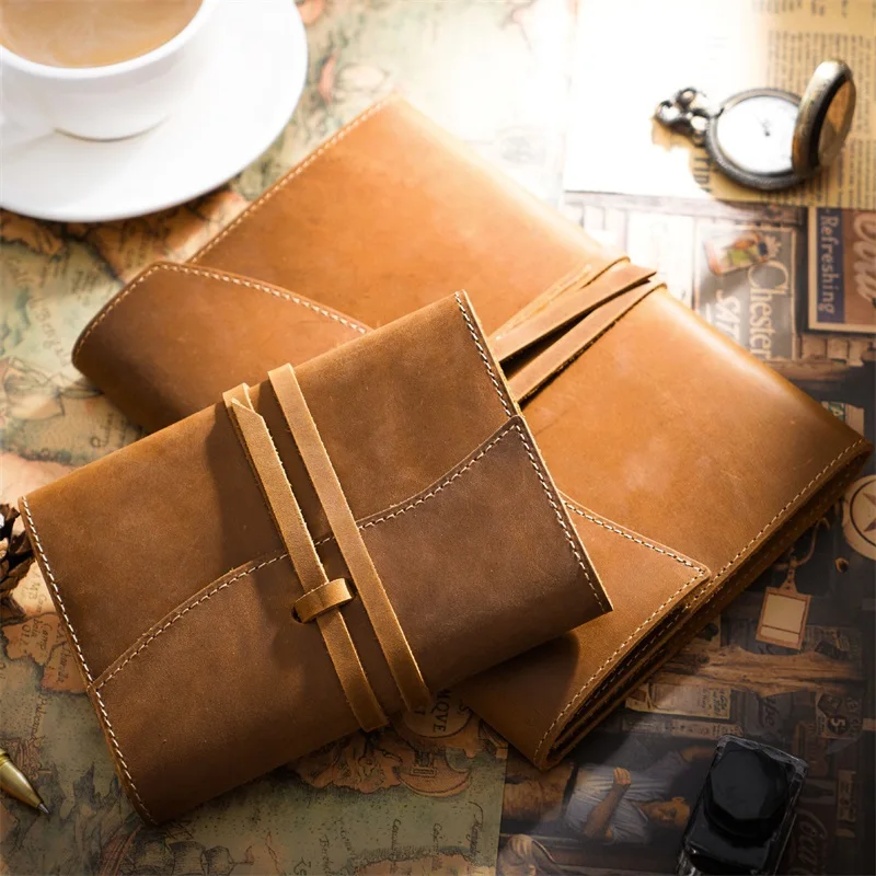 A5 A6 Leather Notebook Cowhide Cover Journal 176 Pages Tie Rope Book Handmade Office School Travel Diary Retro Customize Gift