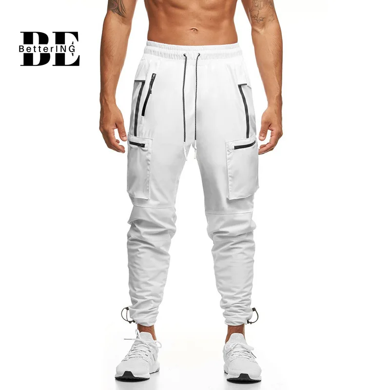 Spring 2021 New Black and White Solid Night Running Reflective Cargo Pants Fashion Leisure Sports Nylon Pants Men