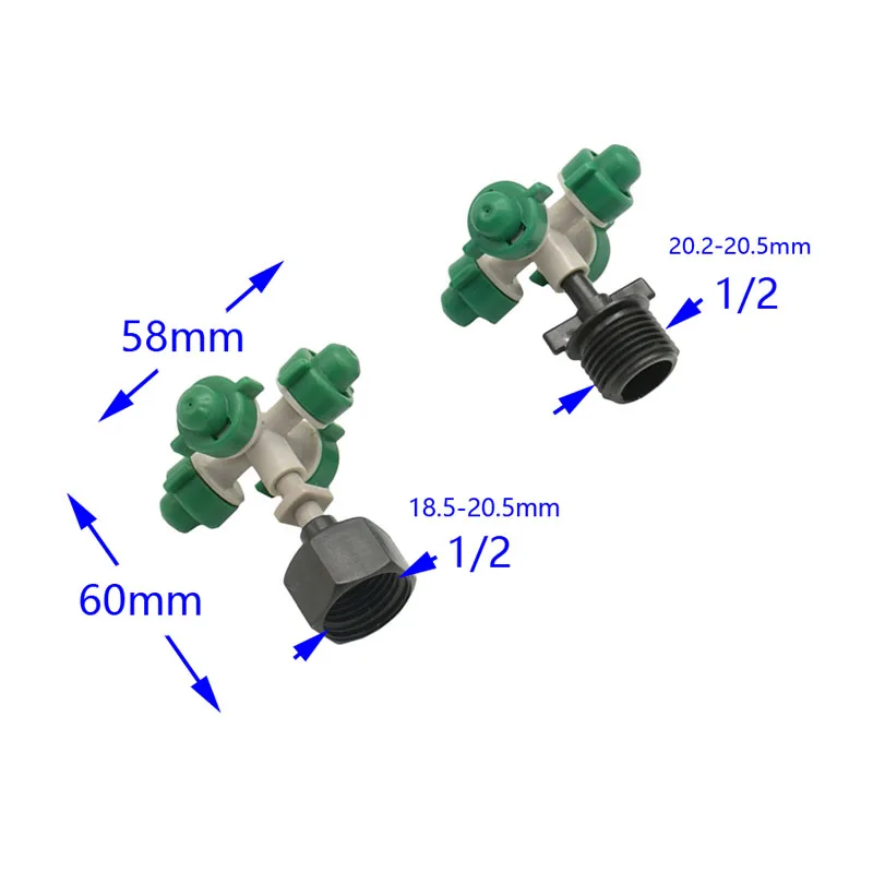 Męski 1/2 żeński zraszacz do mgły szklarniowej rozpylający mgiełkę dysza zamgławiająca Cross dysza mgielna nawadniania kropelkowego 2 zestaw