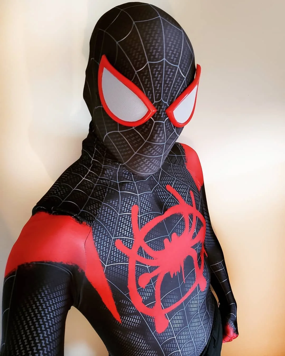 Anime Miles Moras SpidSuffolk Into the Spider Verse Cosplay Costume, Zentai Suits, Halloween Suit, Smile, Foreddrums Suit