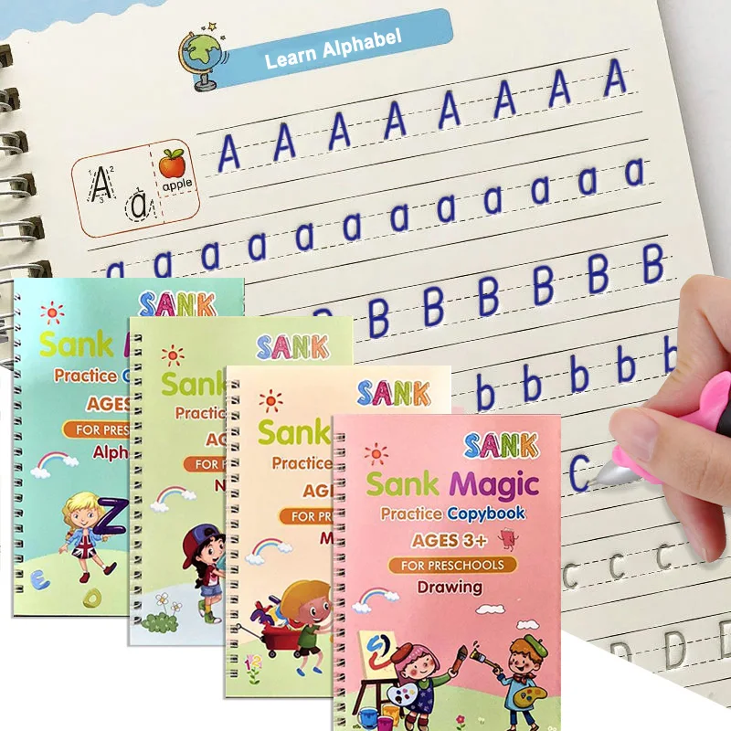 Full English version of calligraphy stickers Children's groove copybook Student hard pen practice copybook Magic writing sticker