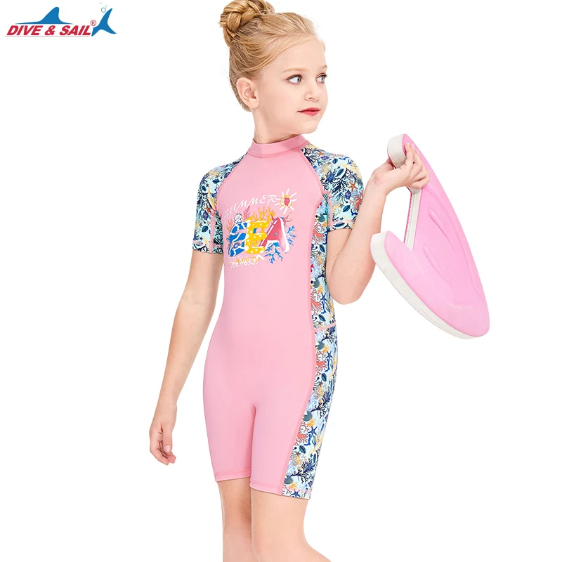 Girls and Boy One Piece Rash Guard Swimsuit Kid Water Sport Short Swimsuit UPF 50+ Sun Protection Bathing Suits