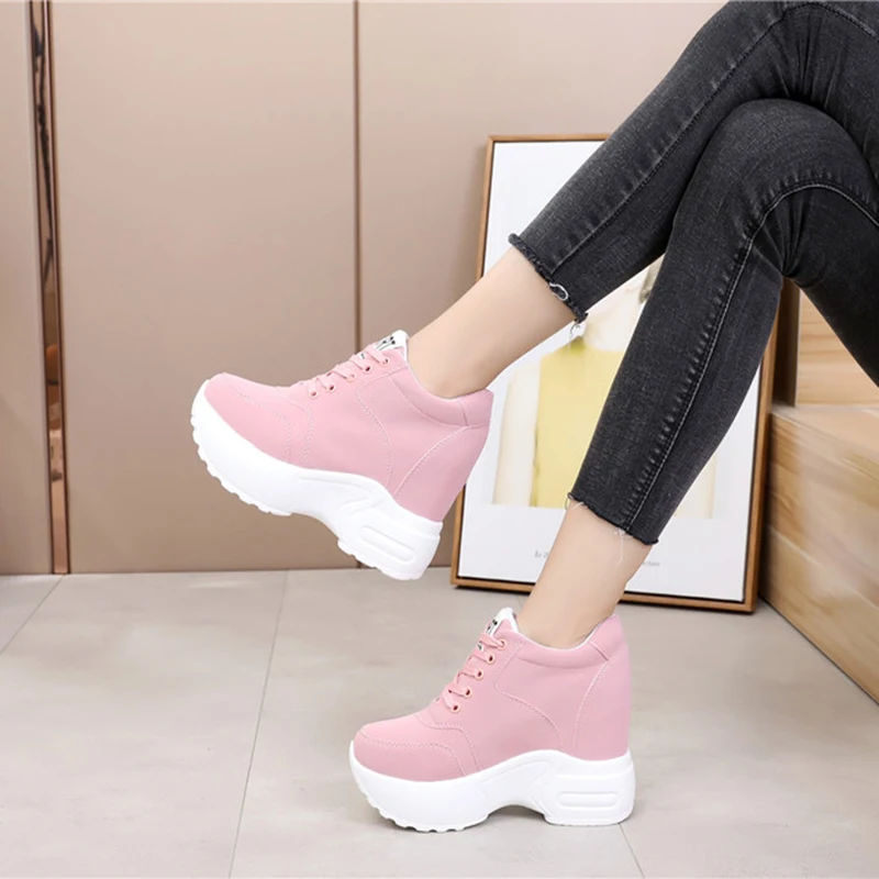 Women\'s Chunky Sneakers Winter Shoes Warm Plush High Heels Female Platform Shoe Casual Leather Chunky Shoes For Woman Sneaker