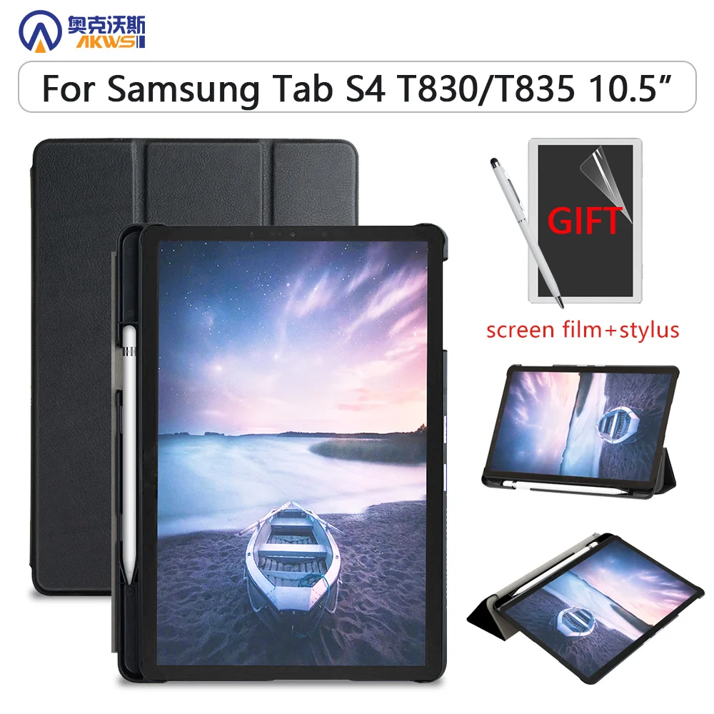 

Умный чехол для Samsung Galaxy Tab S4 10,5, чехол для Galaxy Tab S4 2018 SM T830 T835 с автоматическим спящим режимом, чехол с держателем для карандашей