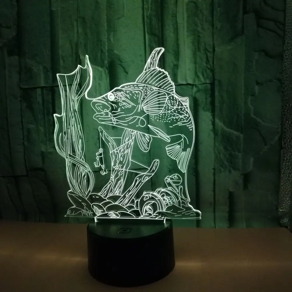 Lampada da pesca 3D Illusion Night Light LED lampada da tavolo da scrivania per pesci 7 cambia colore decorazioni per la casa luci regali di compleanno giocattoli per ragazzi bambini