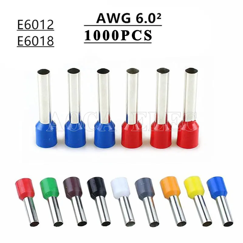 

1000pcs E6012 E6018 Insulated Ferrules Terminal Block Cord End Wire Connector 6.0mm2, Crimp Terminator