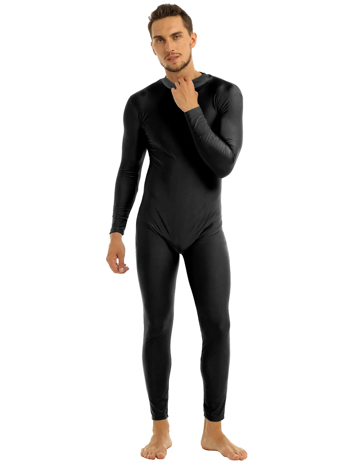 Mens Adults One Piece Full Body Jumpsuit Unitard Leotard Shapewear Skin-Tight Solid Color Unitard Bodysuit Gymnastics Dancewear