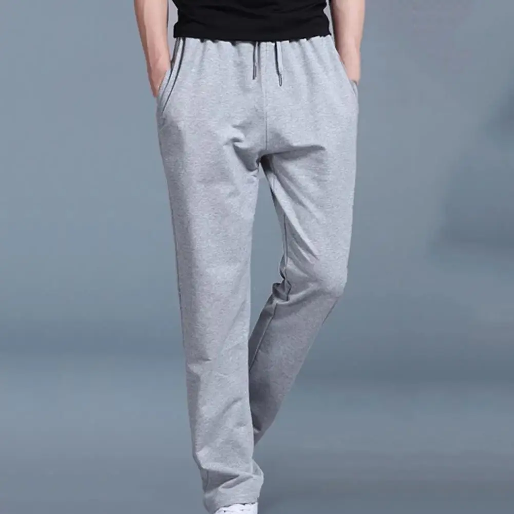 

Nice Pop New Sale Men Pants Solid Color Straight Casual Loose Drawstring Sports Trousers For Home