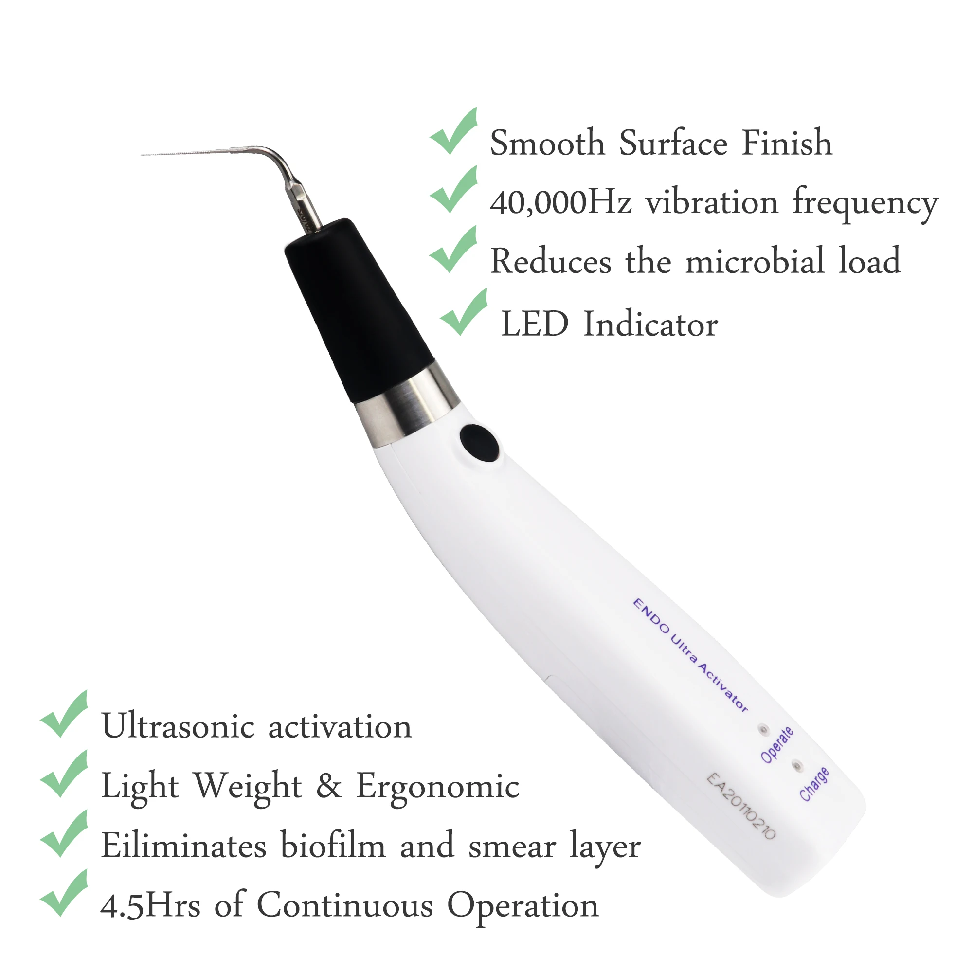 Dental Endo Ultra Activator Endo Irrigator Cordless Ultrasnoice Activetor Handpiece With 6 Tips 40-50Hhz 1500mAh