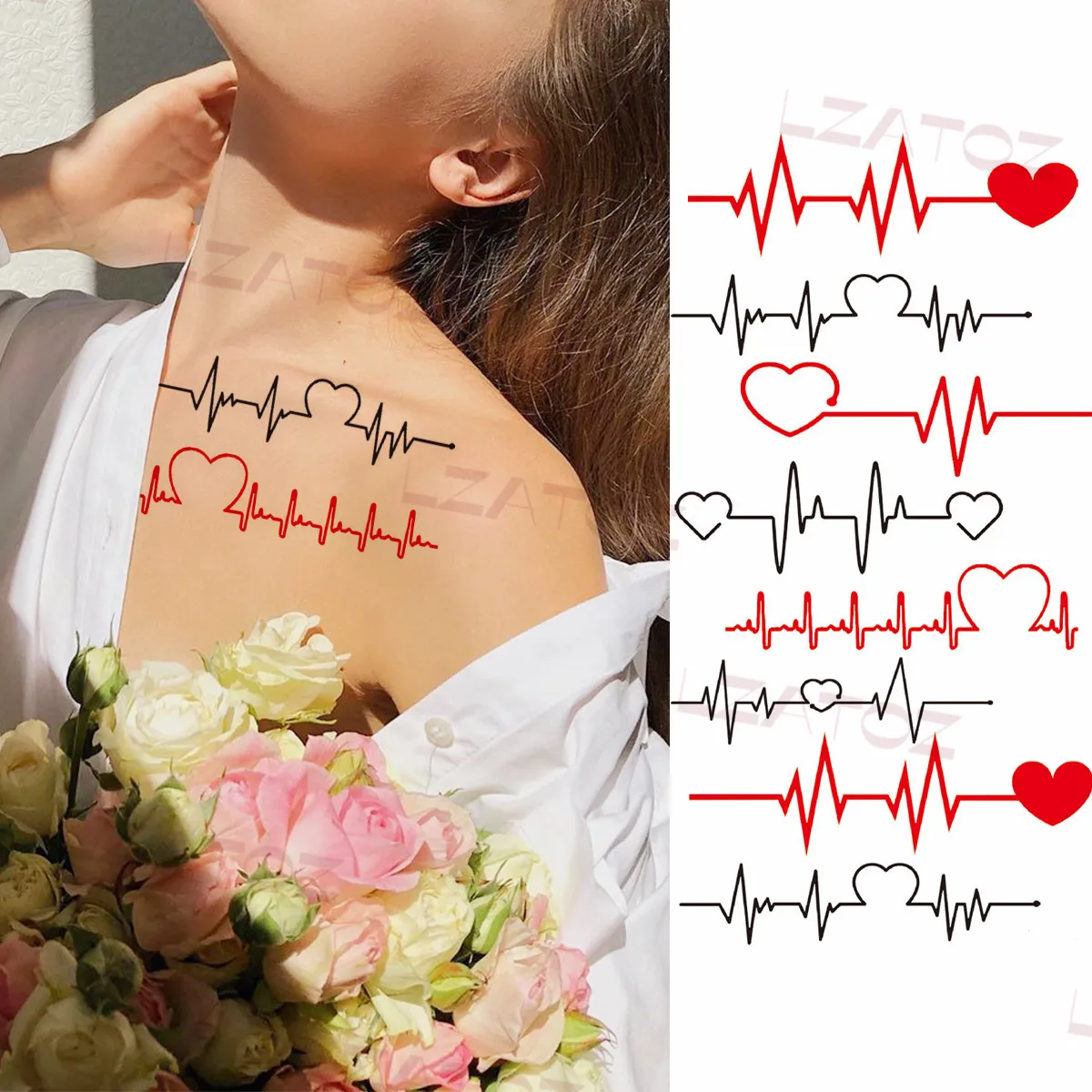 Aquarell EKG Herz Temporäre Tattoos Für Frauen Erwachsene Zitate Fake Tattoo Sticker Custom Armband Sexy Wasser Transfer Tatoo