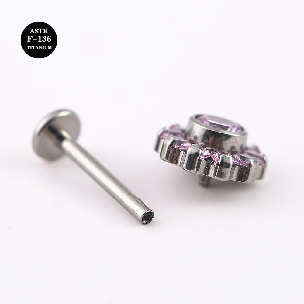 16 Gauge Sun Fllower ASTM F136 Titanium G23 Internal Thread Ear Cartilage Tragus Stud Ring Labret Lip Piercing Body Jewelry