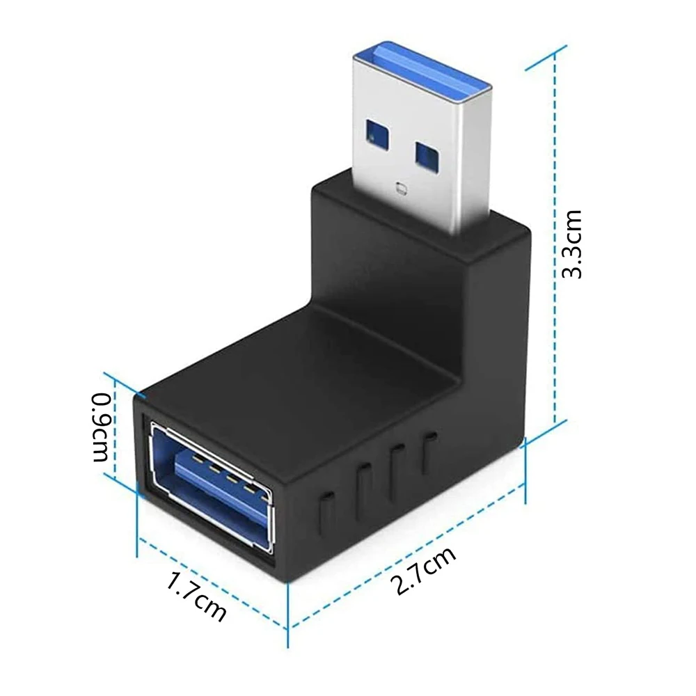 2 Pack USB 3.0 Male to Female Adapter Extension 90 Degree Right Angle Adapter Plug End Points UP Down USB Extender Connector