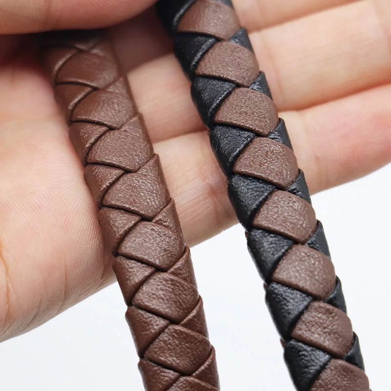 0.5/1meter Vintage Brown Black 12mm Width Flat Genuine Leather Cords for DIY Leather Bracelet Jewelry Making Findings Wholesale