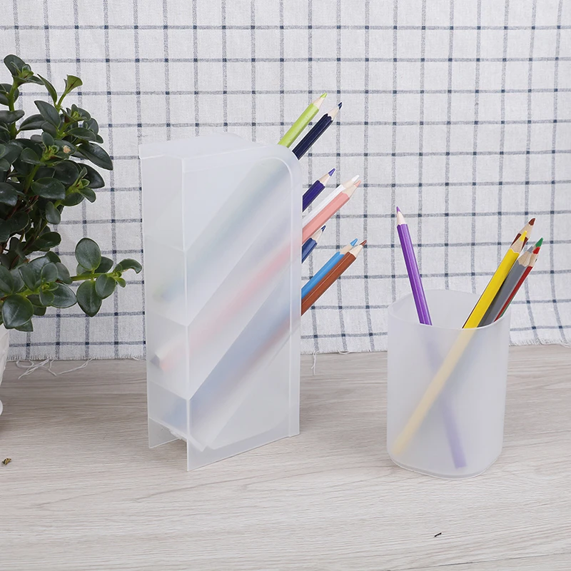 1PC เดสก์ท็อปผู้ถือปากกา Storage กล่องพลาสติกสีขาวโต๊ะดินสอ