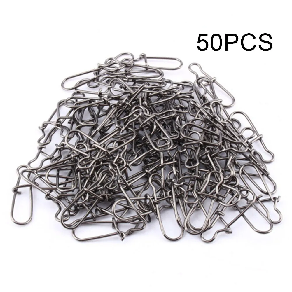 Hot Sale Newset Pratical Lock Snap Connectors Stainless Steel 50pcs Clip Fishing Hook Professional Rings Solid