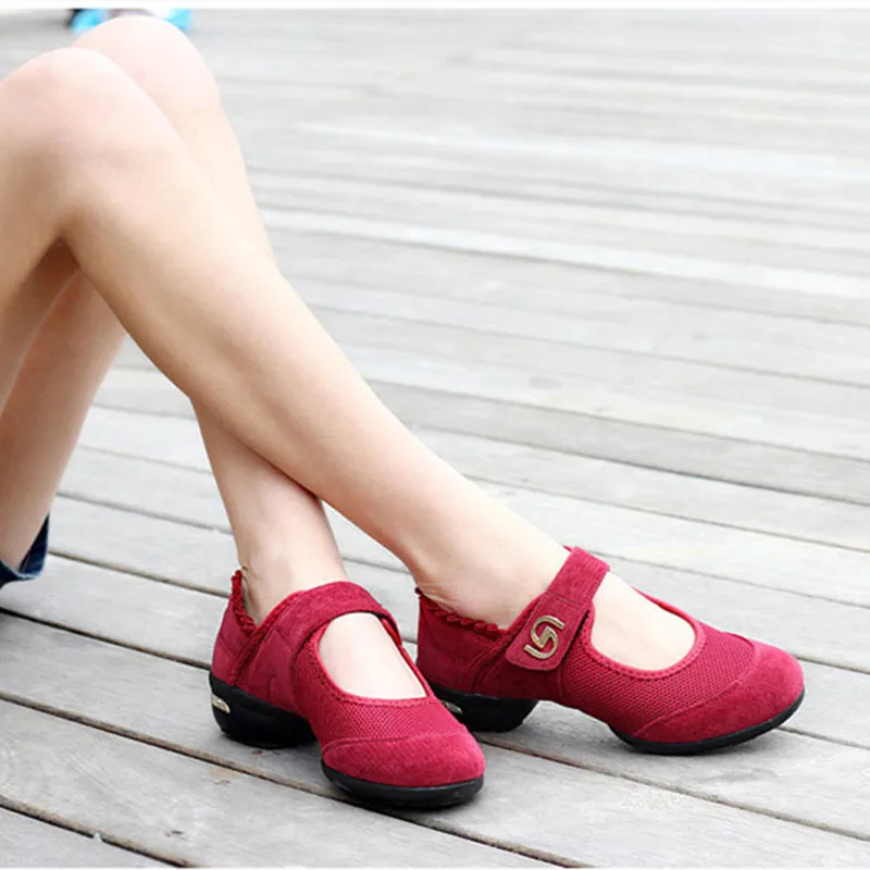 Zapatos de baile con suela suave para mujer, zapatillas de Jazz modernas, de malla transpirable, ligeras, con gancho y bucle, para Fitness y Deporte