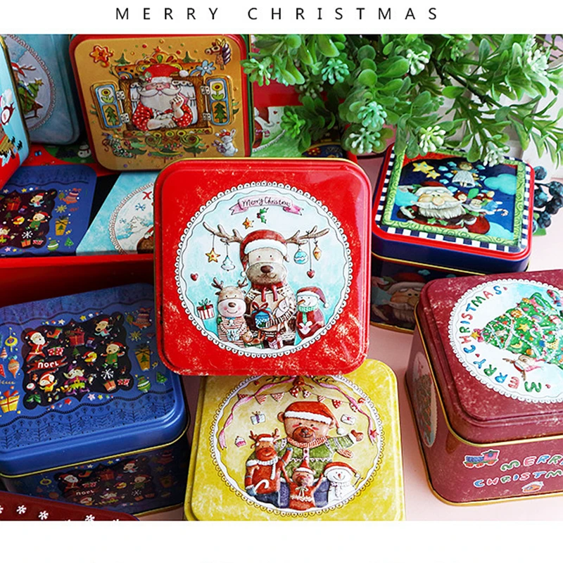 X12 Complete Set Christmas Iron Box Santa Claus Tin Candy Chocolate Packing Box Cookie Iron Box Christmas Gifts Box