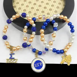 Handmade DIY Greek Sorority Transparent AB Pearl Disco Beads Sigma Gamma Rho Poodle 1922 Logo Charm Woman Bracelet Jewelry