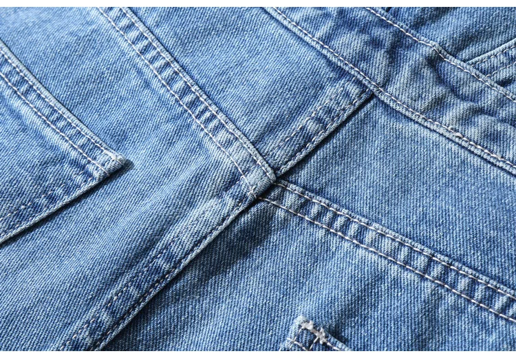 Herren Plus Size Denim Latzhose Klassische Cargo-Jeans mit Großen Taschen Lose Arbeitslatzhose Trägerhose Dunkel- und Hellblau – Detail 24
