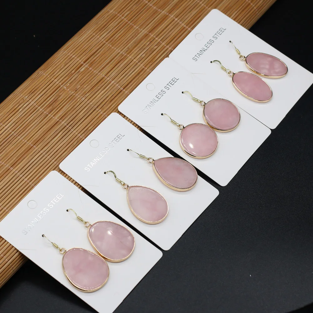 Natural Stone Earrings Irregular Pink Quartz Charms For Elegant Women Love Romantic Gift