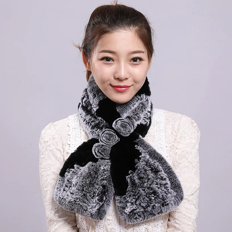 New Arrival Long Style Women 100% Real Rex Rabbit Fur Scarves Winter Warm Lady Mufflers Knitted Soft Wraps